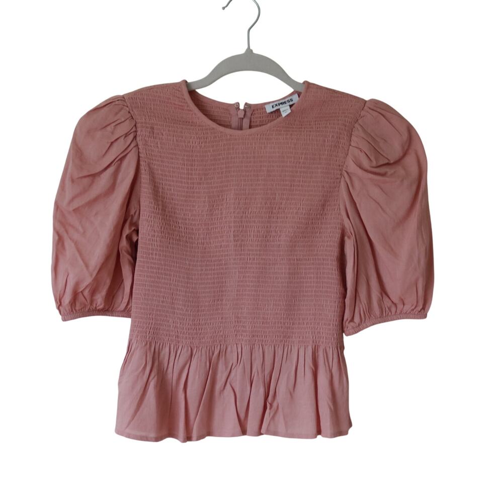 Women's Express Pink Ruched Peplum Top Shirt‎ XS